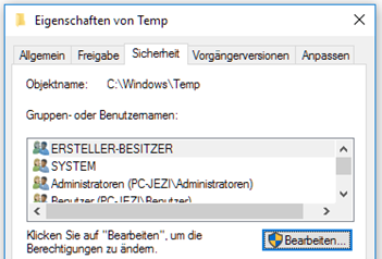 eigenschaftentemp Screenshot der Eigenschaften vom Ordner Temp.