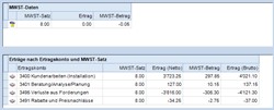 MWST-Daten und Ertragskonten zu der Rechnung (zu finden im Detaildialog einer Rechnung unter "Erweitert")