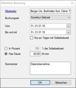 Datenübernahme mittels Mehrfachbuchung