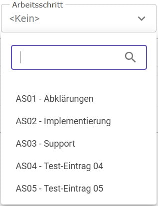 In den DropDown-Listen ist es möglich zu suchen