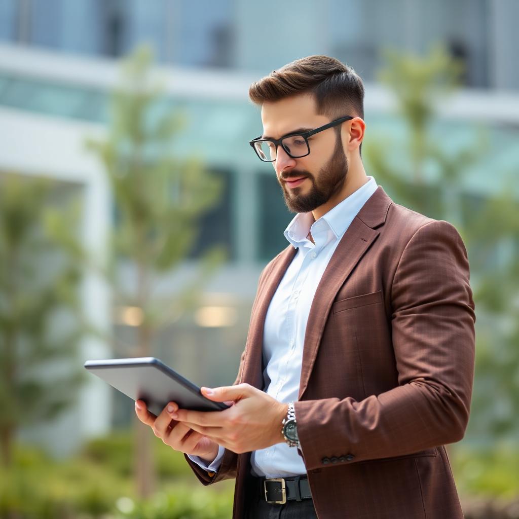 Aussendienst-Mitarbeiter mit Tablet in der Hand