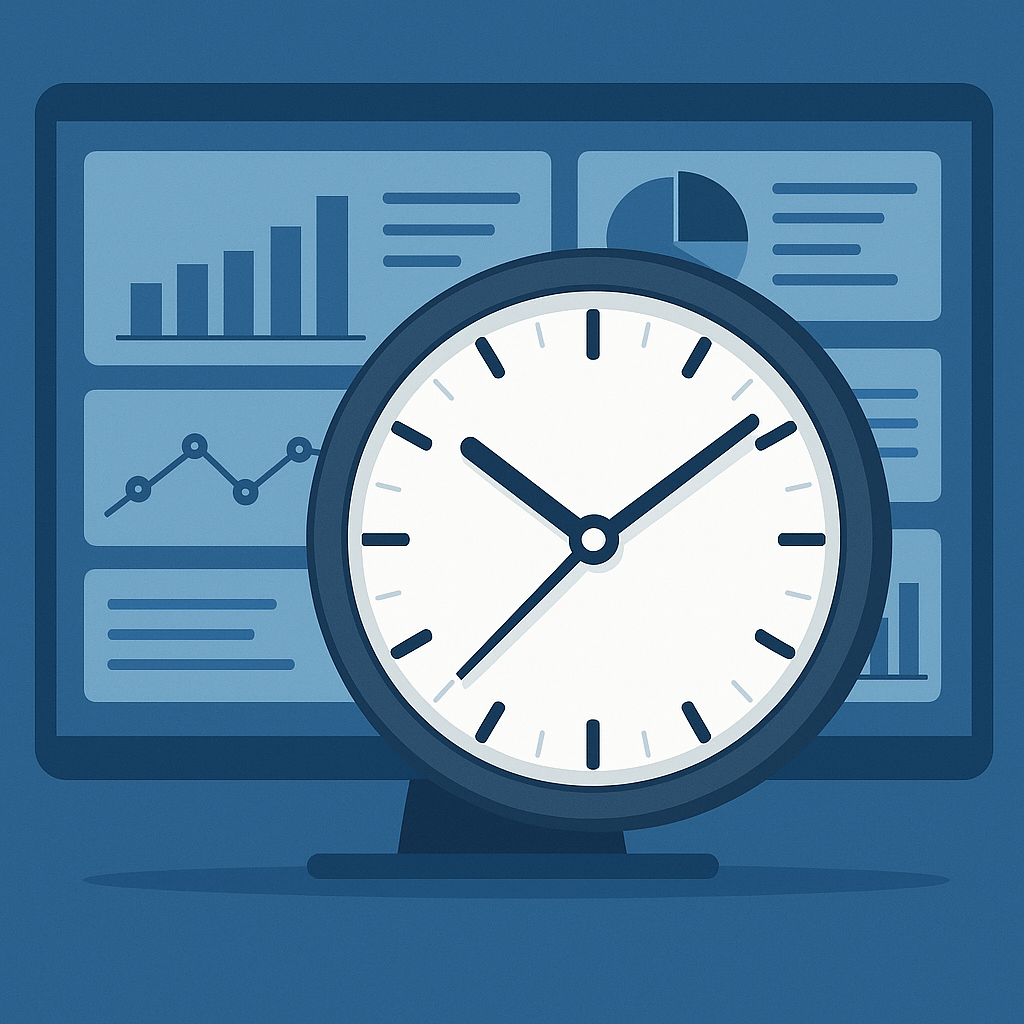 Illustration Monitor mit Auswertungen und einer Uhr