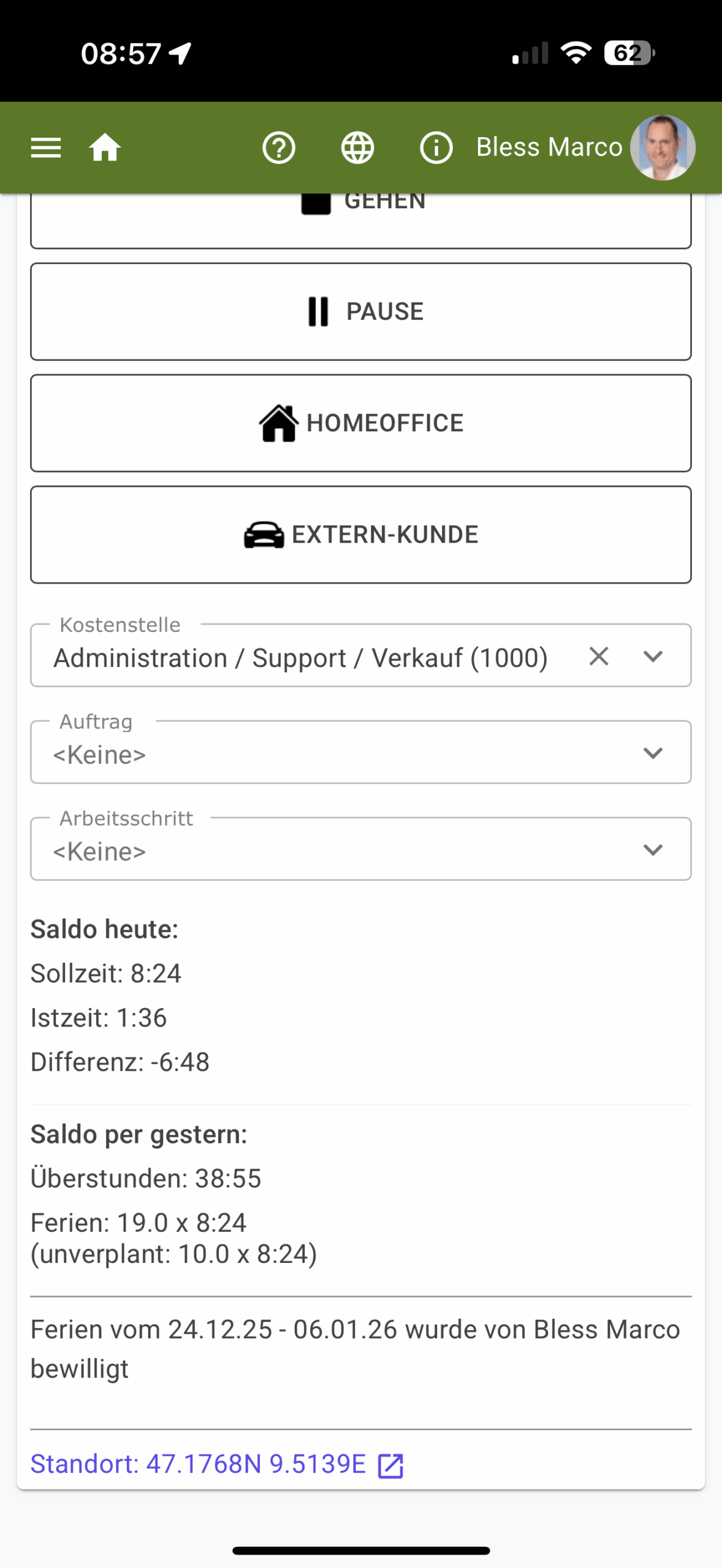 Screenshot vom Web-Terminal, angezeigt auf einem Smartphone