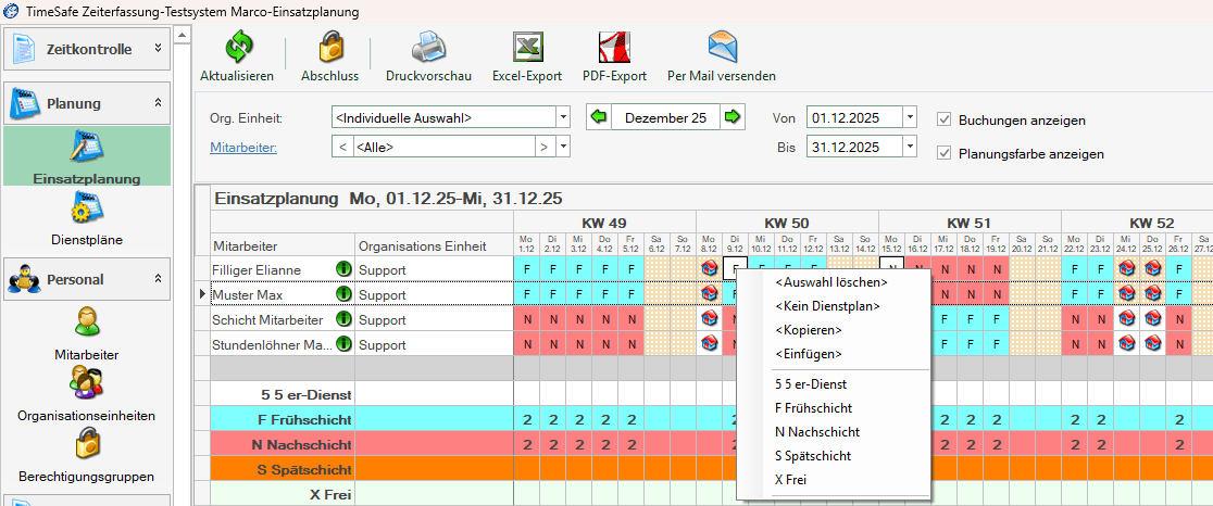 Screenshot der Einsatzplanung in der Version 25.3.