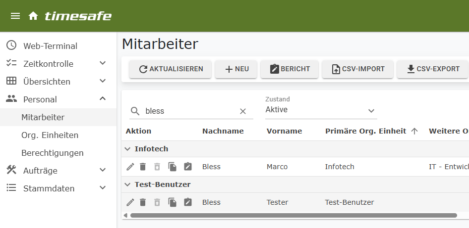 Screenshot Textsuche im Mitarbeiter-Menü