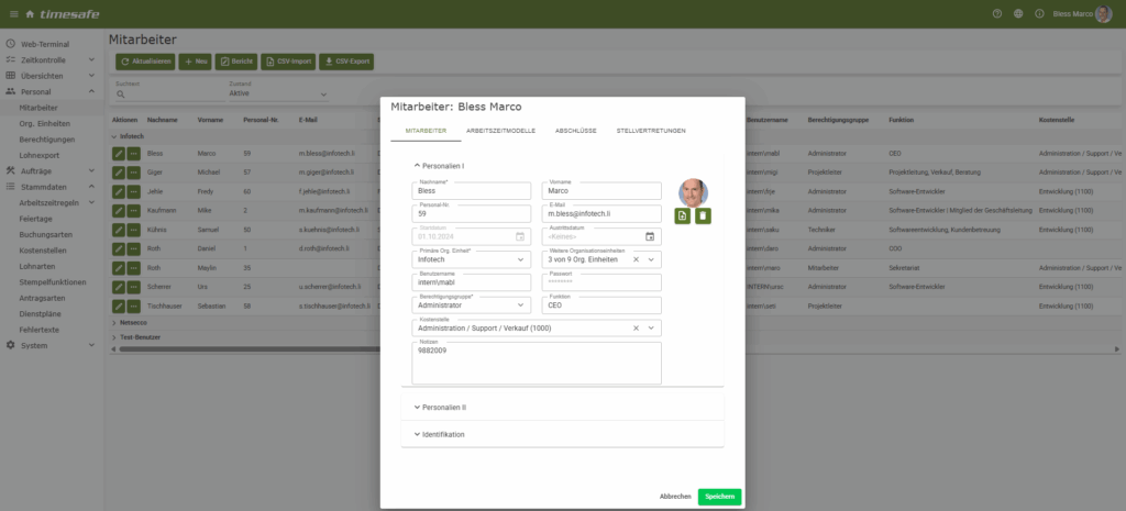Screenshot von Mitarbeiter-Dialog